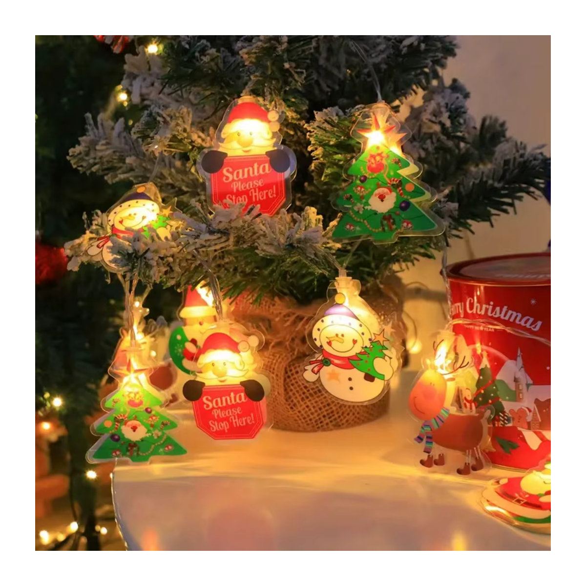 Peach Forest Weihnachts Lichterkette mit Weihnachtsmann, Schneemann und Rentier für deinen Weihnachtsbaum - Bild 3
