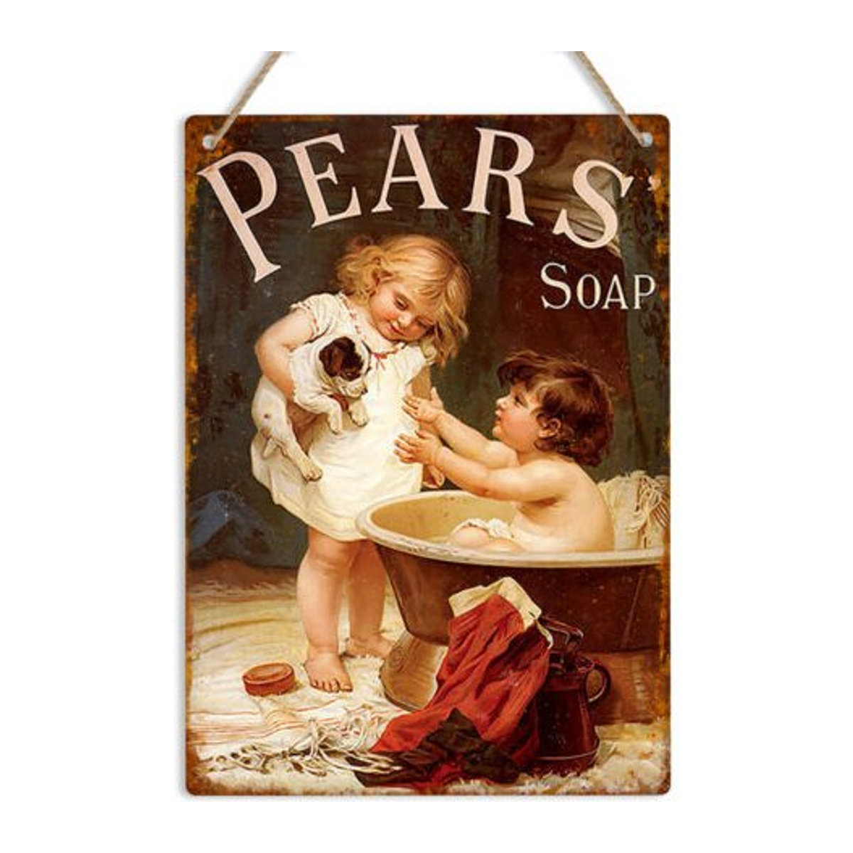 PEARS SOAP Vintage Retro Metall-Wandschild als mehrfarbige Werbeplakette im Shabby Chic für dein Badezimmer - Bild 1
