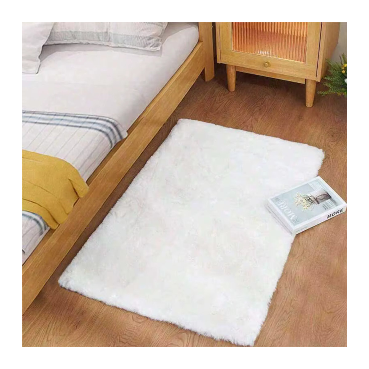 Pelziger Teppich im nordischen Stil von FORSWAN, rutschfeste Wohnzimmer- und Schlafzimmermatte in Schwarz, Grau und Weiß - Bild 2
