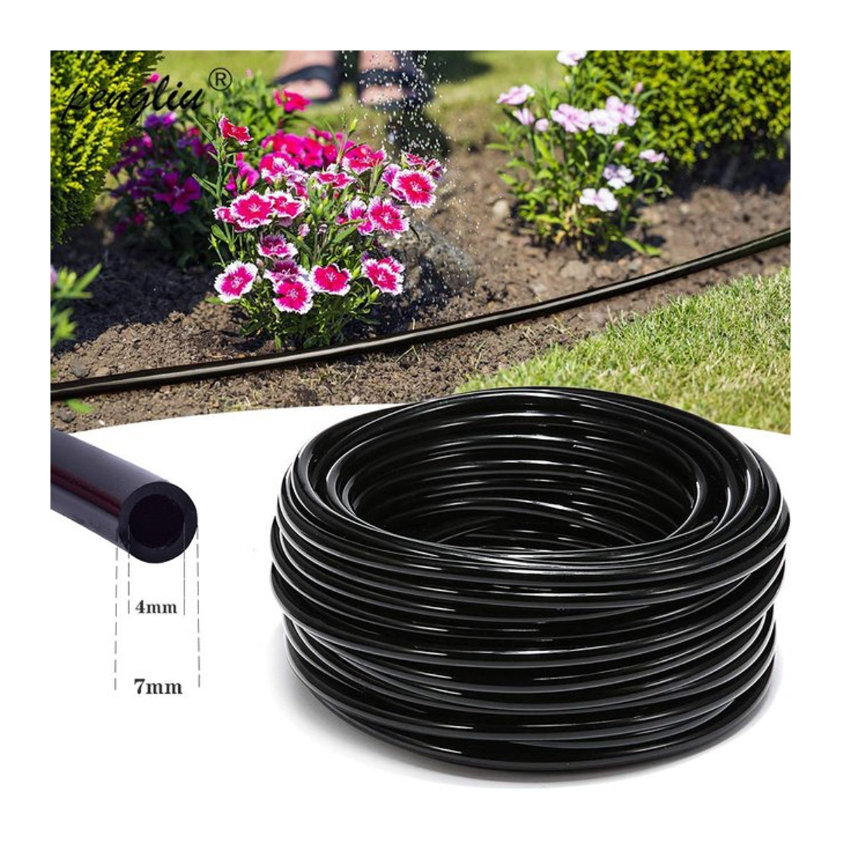 Pengliu PVC Bewässerungsschlauch für Garten und Gewächshaus, Schwarz, 4/7 mm - Bild 1