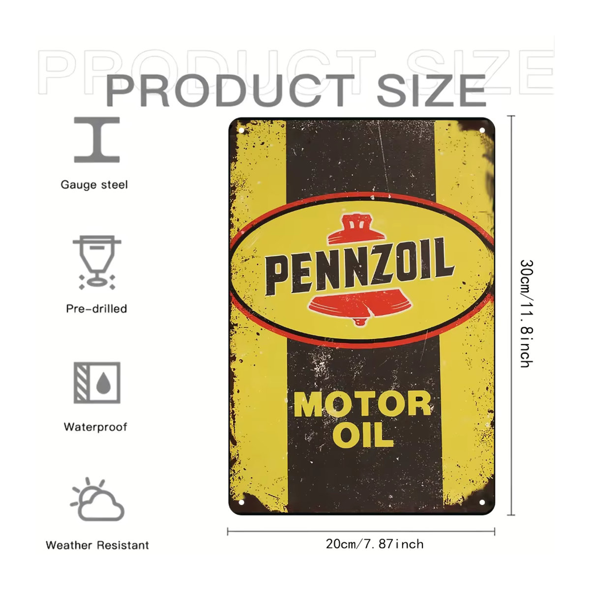 Pennzoil Vintage Metallblechschild in Gelb zur Wandmontage, Rechteckiges Wanddekor für Garage und Männerhöhle, B: 30 cm, H: 30 cm, T: 20 cm - Bild 3