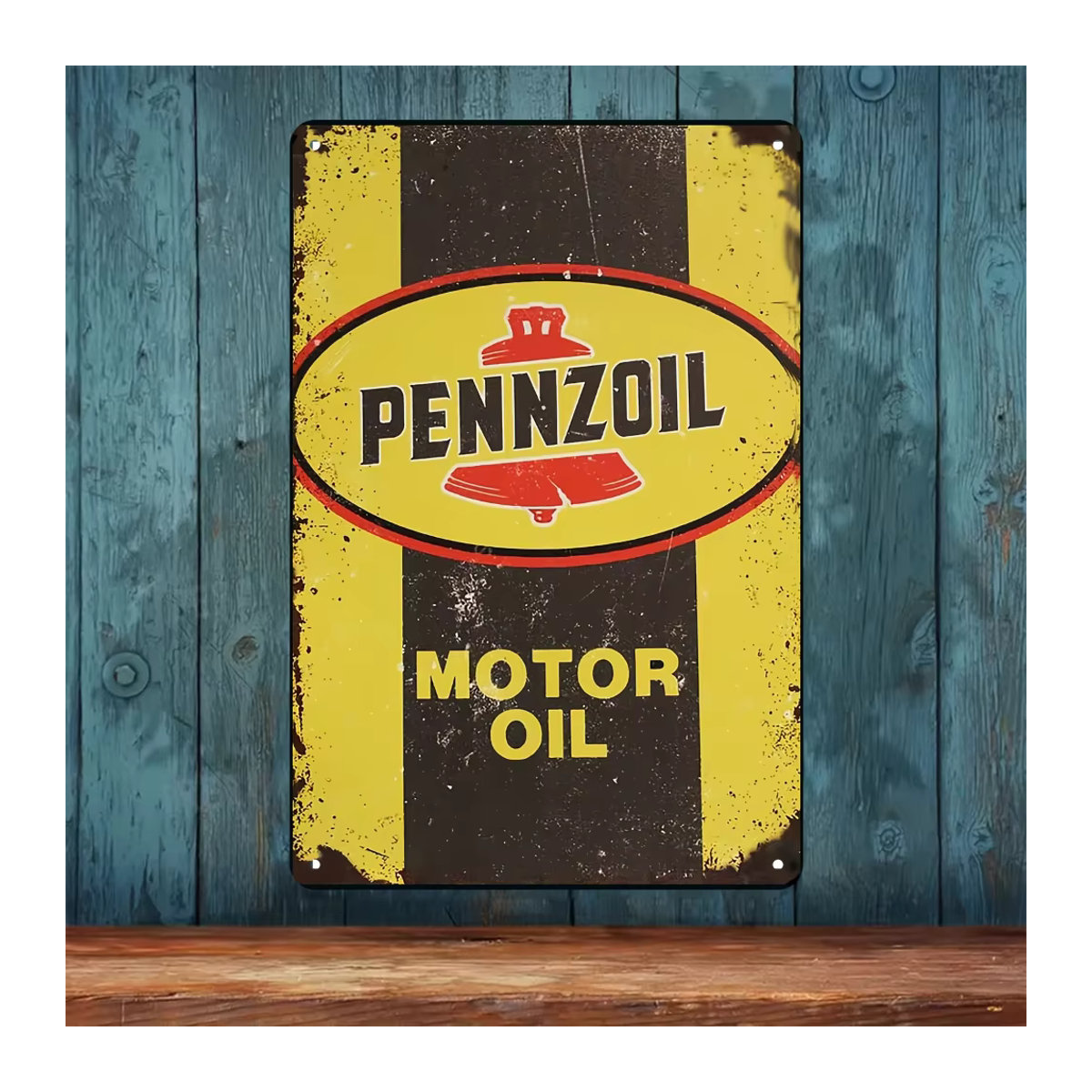 Pennzoil Vintage Metallblechschild in Gelb zur Wandmontage, Rechteckiges Wanddekor für Garage und Männerhöhle, B: 30 cm, H: 30 cm, T: 20 cm - Bild 5