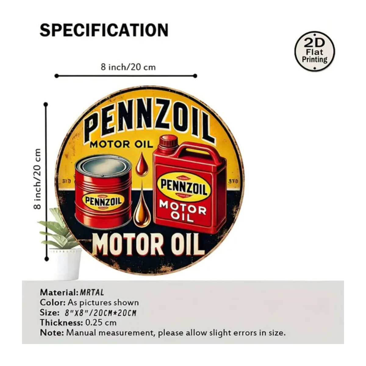 Pennzoil Vintage Motoröl Metallschild Retro Wanddekoration mehrfarbig B/H: 20,32 x 20,32 cm - Bild 2