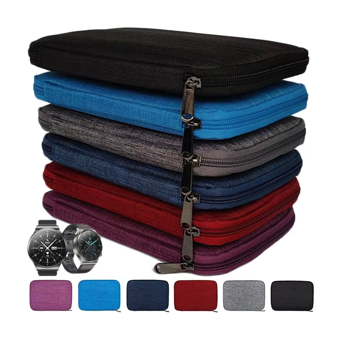PEO Uhrenarmband Aufbewahrungsbox für Samsung, Xiaomi und Apple Smartwatches mit Datenkabelfach und Organizer in Blau und Grau - Bild 3