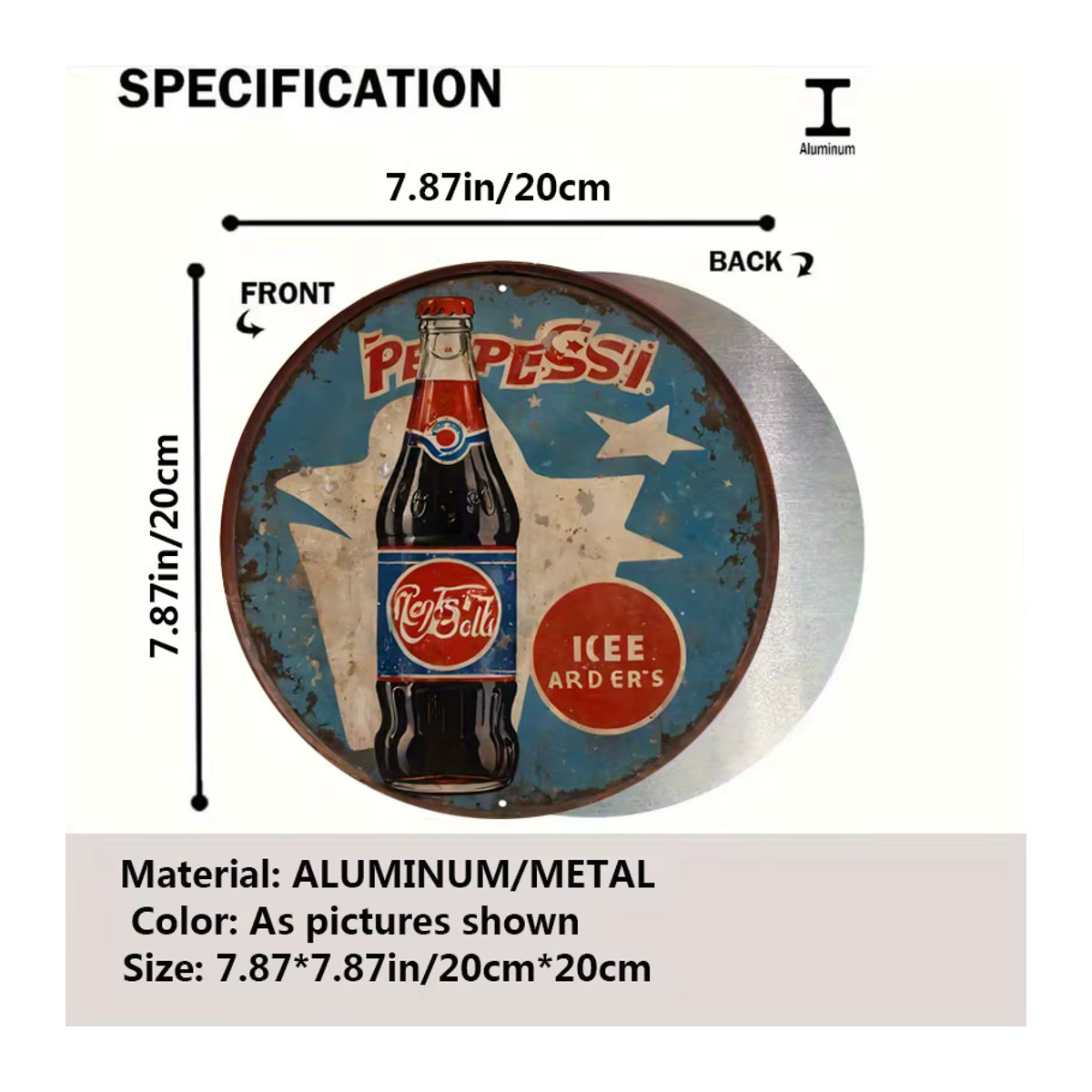 Pepsi Vintage Metallschild mit Retro-Cartoon-Design als mehrfarbige Wanddekoration - Bild 2