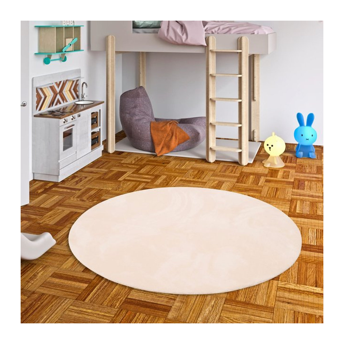 Pergamon Kinder Super Soft Fellteppich Pearl Kids Rund in Beige und Creme - Bild 1