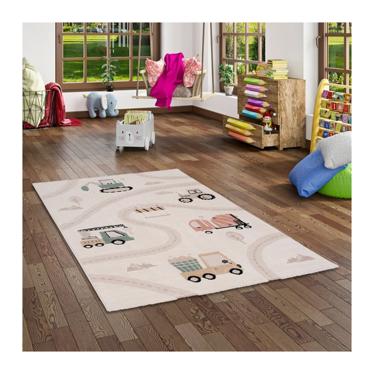 Pergamon Kinder Teppich Happy Kids gewebt in Türkis und Weiß - Bild 1