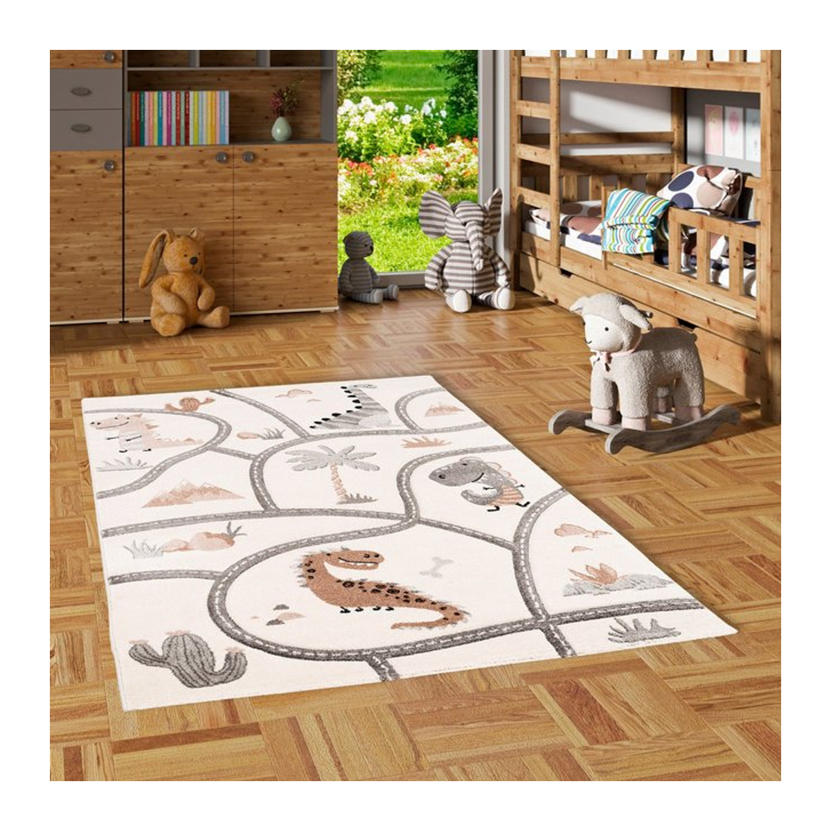 Pergamon Kinder Teppich Maui Kids Dino Straßenteppich in Mehrfarbig, Beige und Weiß - Bild 1