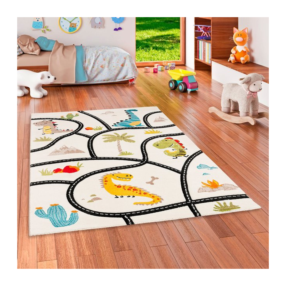 Pergamon Kinder Teppich Maui Kids Dino Straßenteppich in Mehrfarbig und Weiß - Bild 1