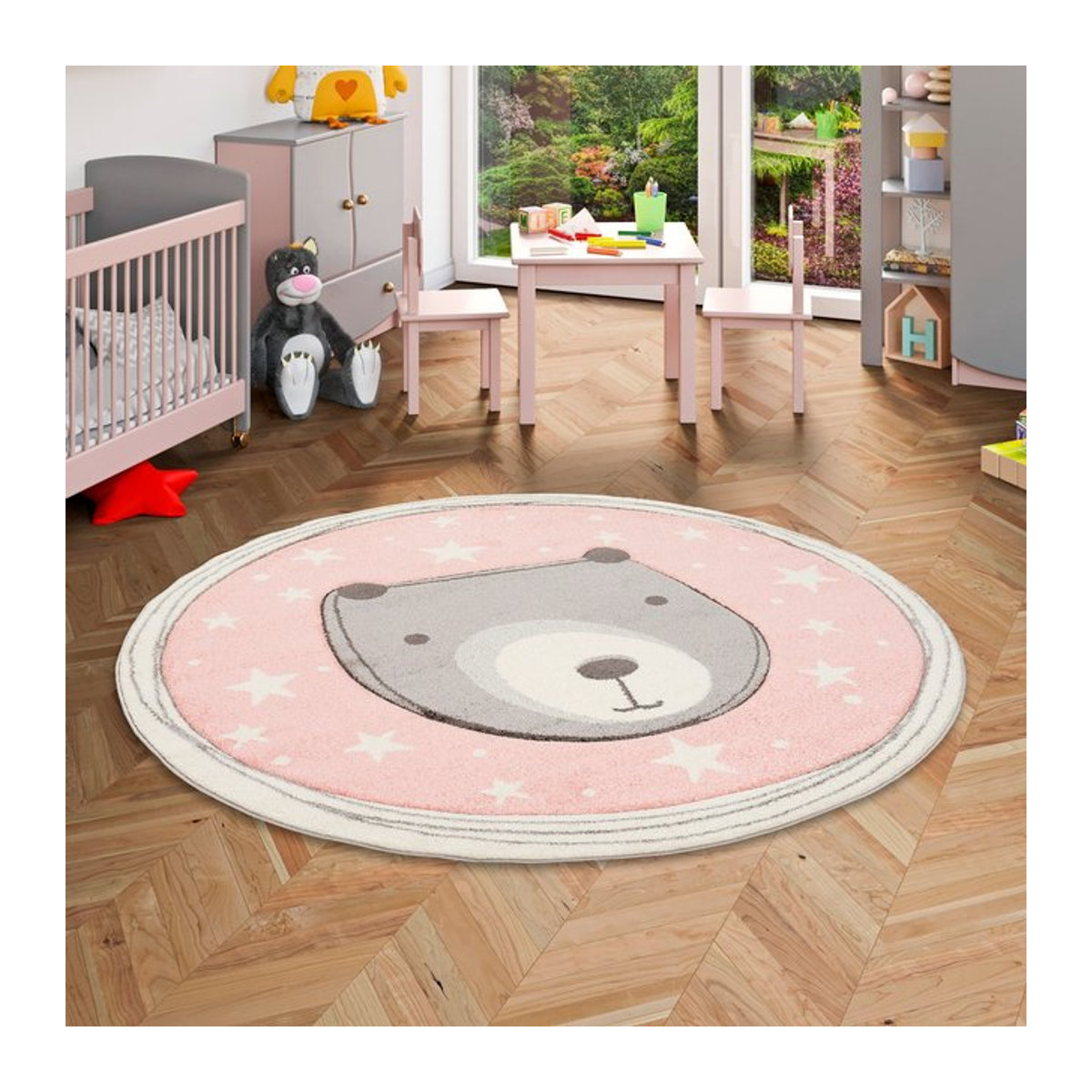 Pergamon Kinder Teppich Maui Kids Rund in Pastell Rosa mit Bär Motiv - Bild 1