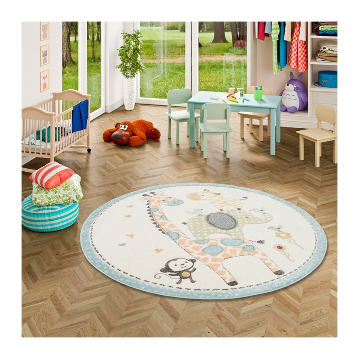 Pergamon Kinder Teppich Maui Kids Safari Tiere bunt rund - Bild 1