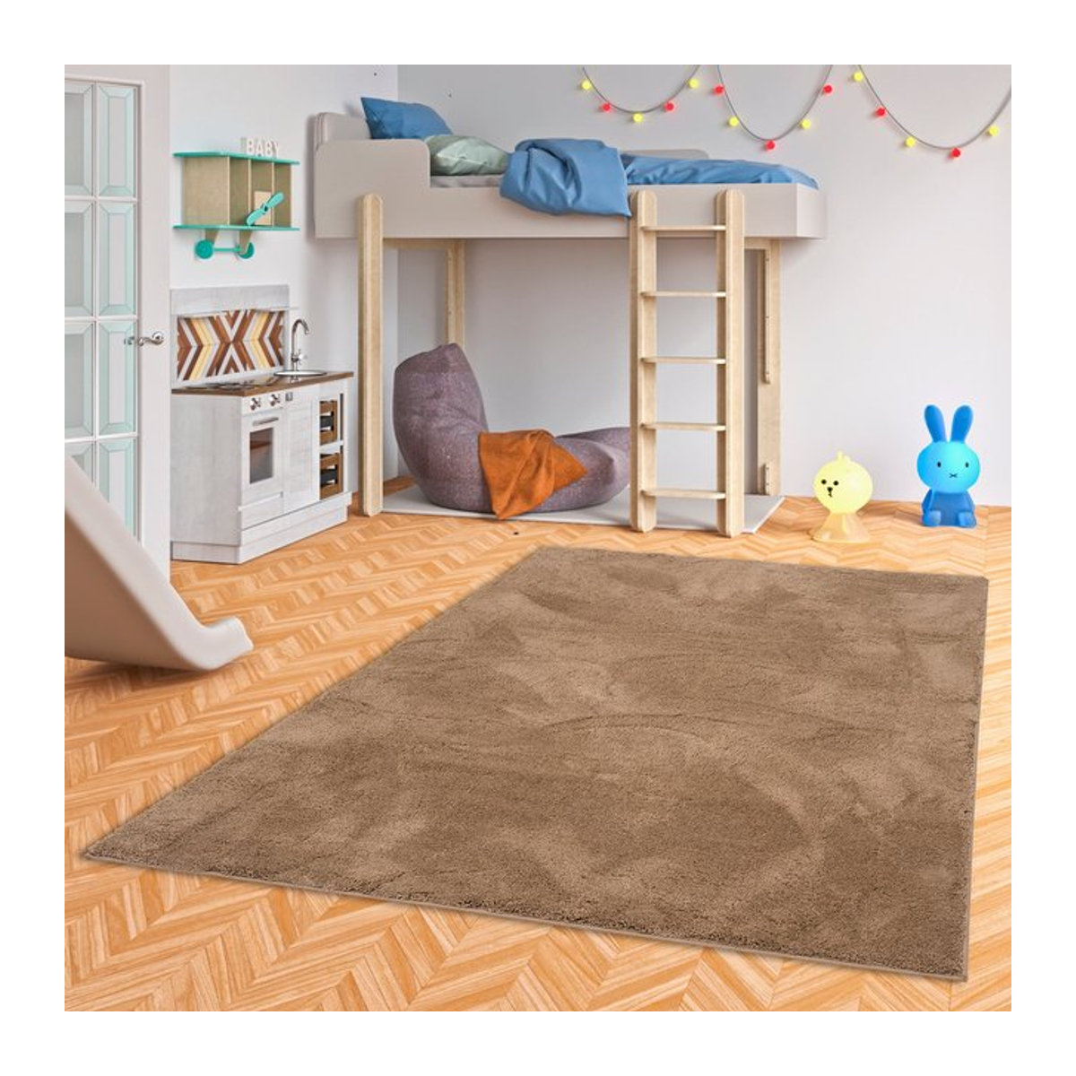 Pergamon Kinderteppich Silky Kids Super Soft Hochflor in Beige und Braun - Bild 1