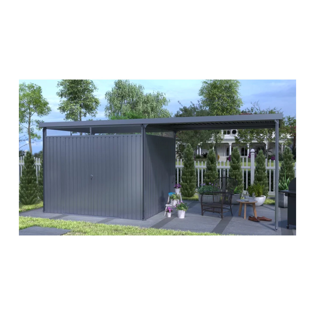 Pergart Gerätehaus Rheinfelden 108 mit Schleppdach-Set in Anthrazit Matt, 6,4 m², aus Metall und Aluminium mit Polycarbonat-Elementen - Bild 1