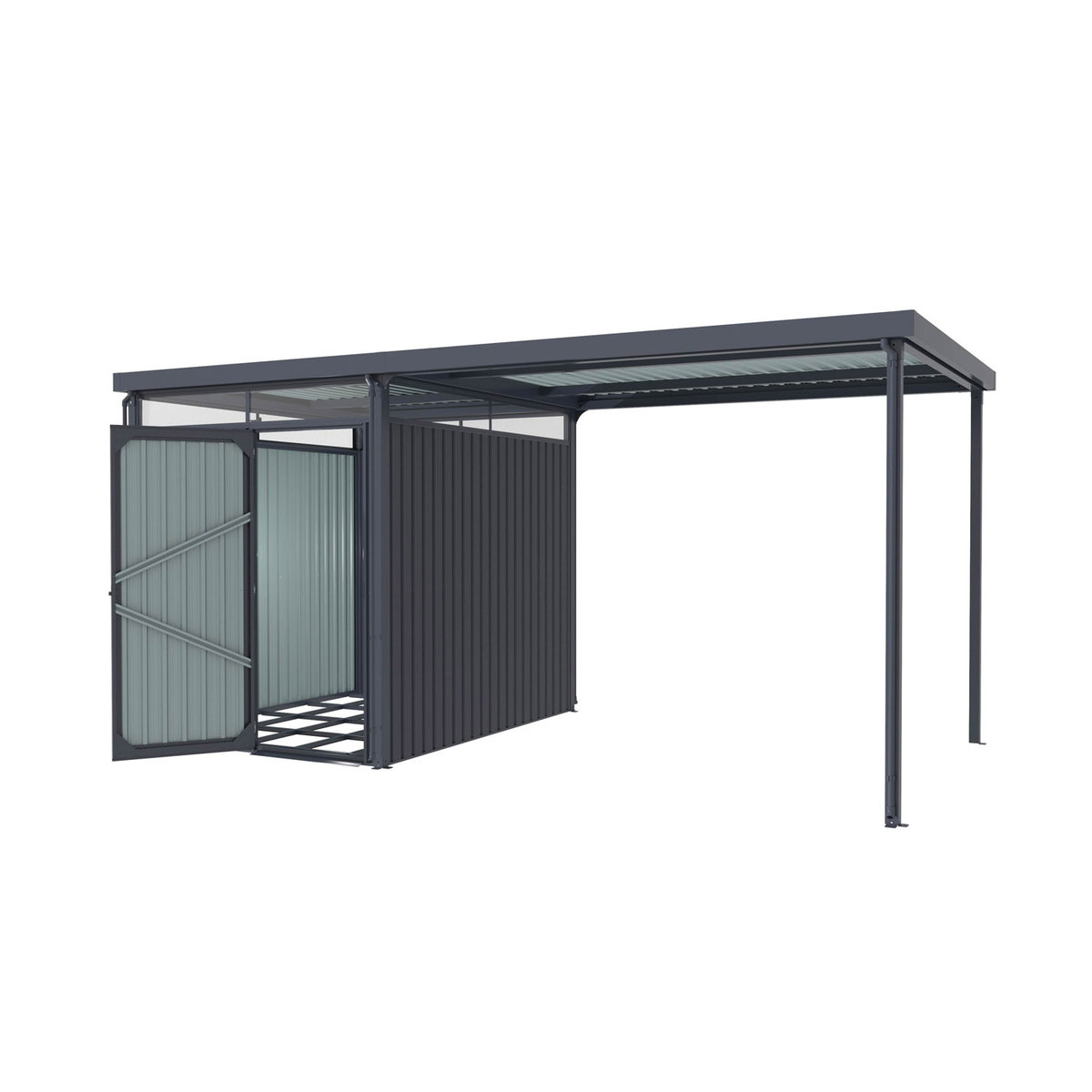 Pergart Gerätehaus Rheinfelden 78 mit Schleppdach, Anthrazit, 4,4 m², Metall und Polycarbonat - Bild 3