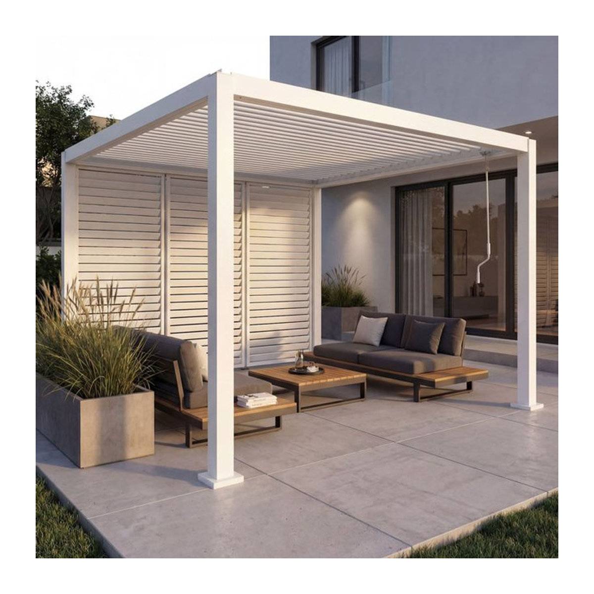 Pergola MCW-P65 Lamellen-Pavillon mit 3 Lamellenwänden aus Aluminium in Weiß, B/T: 300 x 300 cm - Bild 1