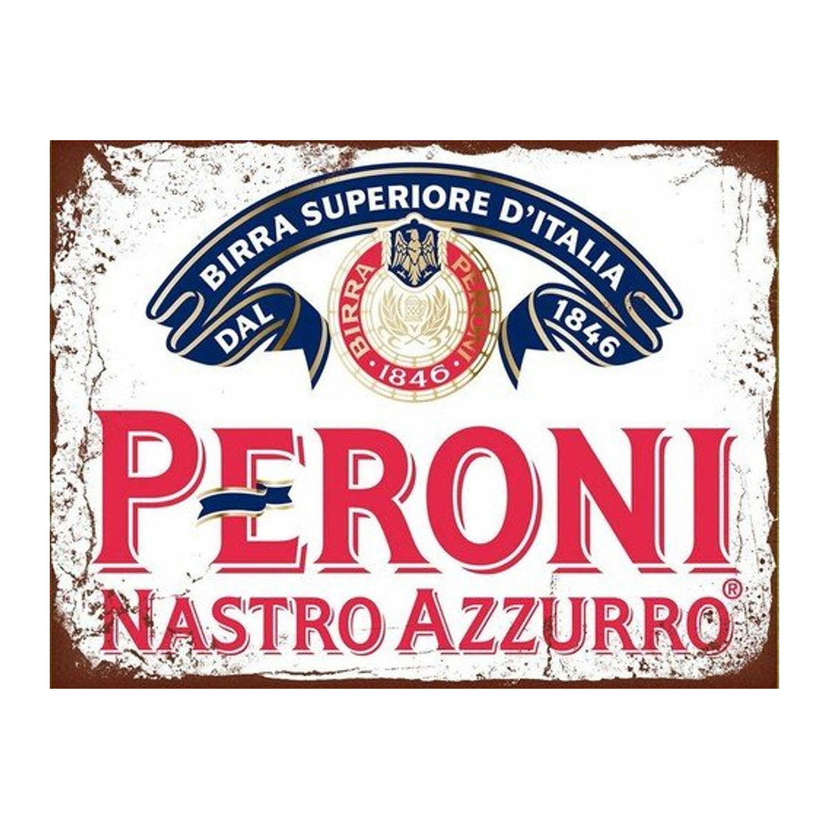Peroni Vintage Metallschild Retro Wanddekoration in Silber und Weiß, B/H: 20 x 14 cm - Bild 1