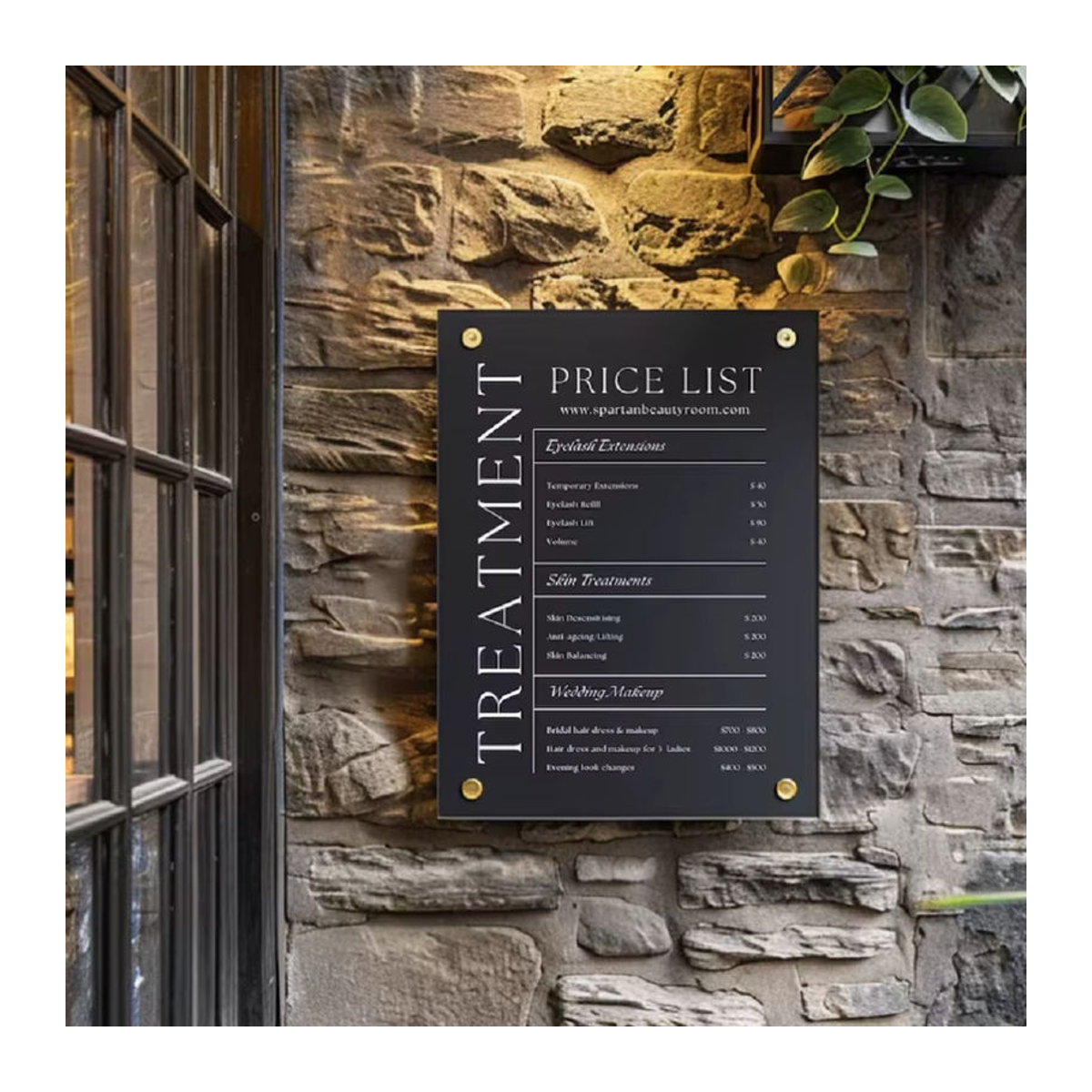 Personalisierte Acryl Preisliste mit QR-Code für Spa und Salon, Wanddekoration in Schwarz oder Weiß, Rechteckig, B/H: 29,7 x 29,7 cm - Bild 2