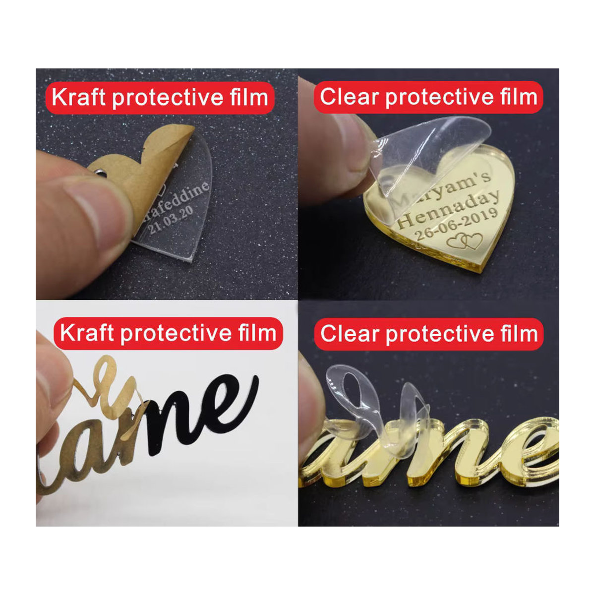Personalisierte Acrylspiegel quadratisch in Schokolade und Gold als individuelle Gastgeschenke für Hochzeit oder Taufe - Bild 2