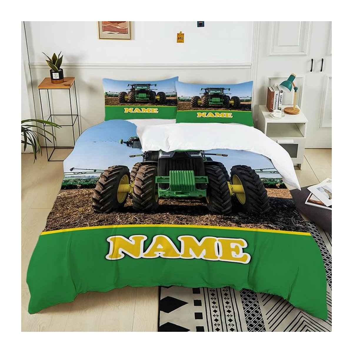 Personalisierte Bettwäsche im Retro-Traktor-Design, 3-teiliges Set für Kinder und Erwachsene, B/H/T: 200 x 200 cm - Bild 1