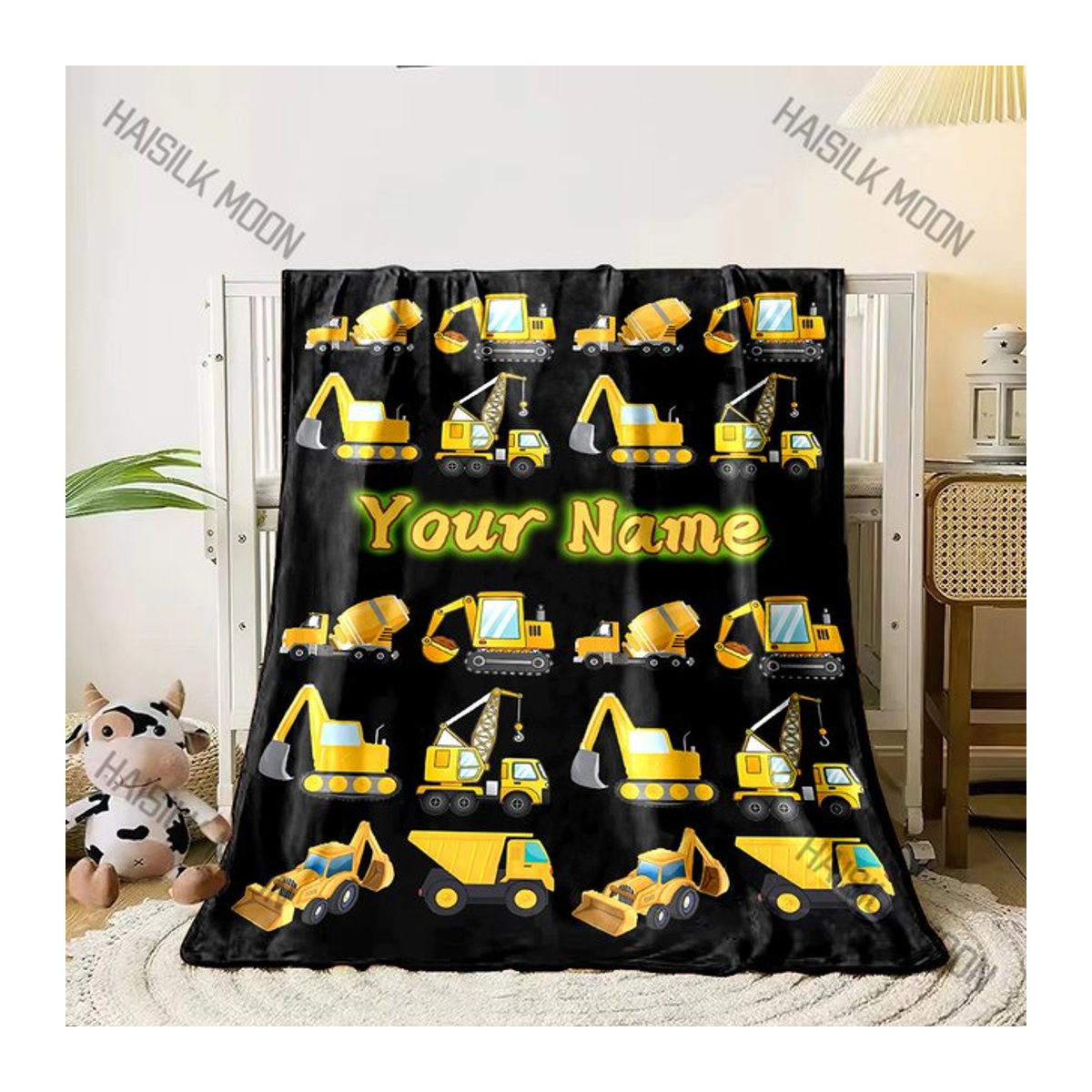Personalisierte Decke mit individuellem Namen und Baum-Loa-Aufdruck von HAISILK MOON in Schwarz für Erwachsene und Kinder - Bild 1