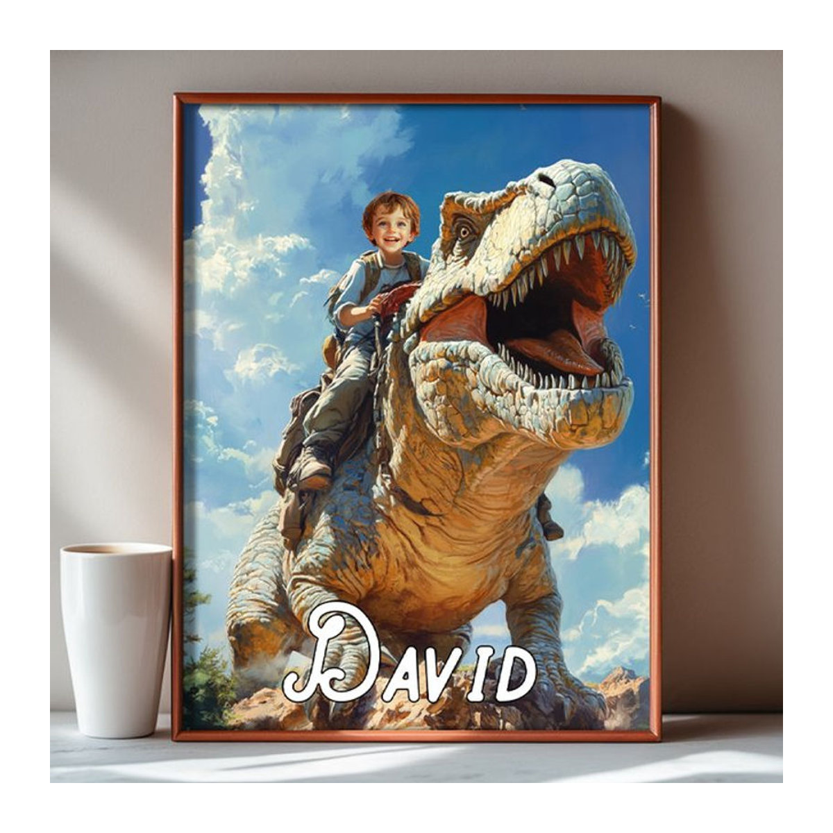 Personalisierte Dinosaurier Leinwandmalerei für Kinder, rahmenlose Wanddekoration mit Tiermotiv, mehrfarbig - Bild 1