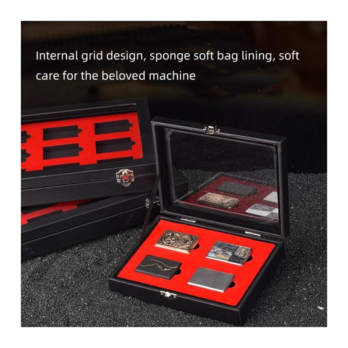 Personalisierte Feuerzeug-Aufbewahrungsbox für Herren in Schwarz aus Kunststoff im Vintage-Design - Bild 1
