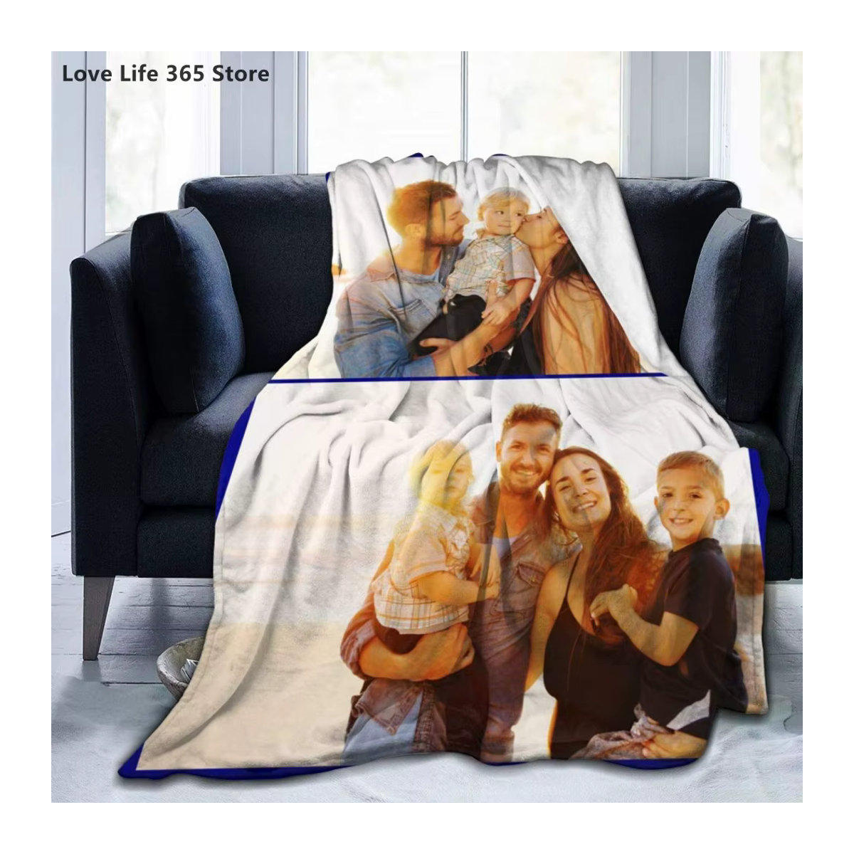 Personalisierte Flannel-Decke mit Bild-Collage und Text in Weiß von Beiwoer - Bild 2