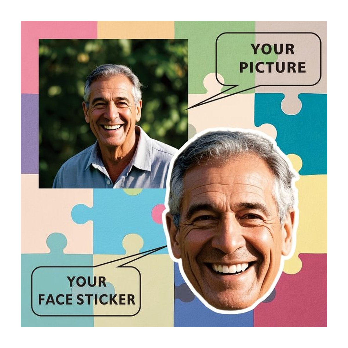 Personalisierte Foto Aufkleber mit eigenem Gesicht für Geburtstage, mehrfarbig, unregelmäßige Form - Bild 1