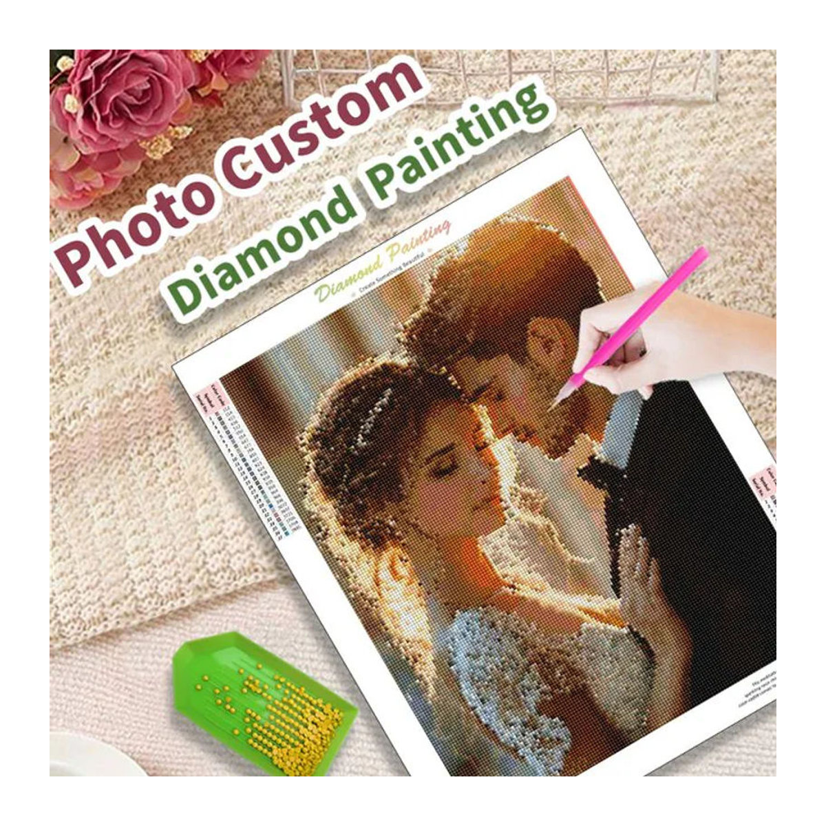 Personalisierte Foto-Diamantmalerei SDOYUNO als 5D-Diamant-Stickerei und 3D-Kreuzstich in Hochformat, mehrfarbig, B/H: 30 x 30 cm - Bild 1