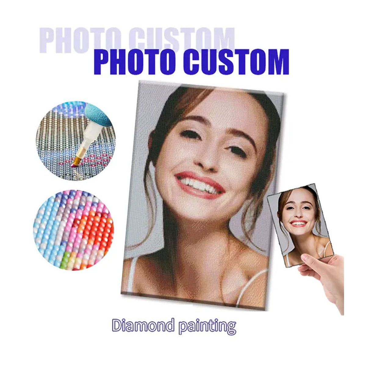 Personalisierte Foto-Diamantmalerei SDOYUNO als 5D-Diamant-Stickerei und 3D-Kreuzstich in Hochformat, mehrfarbig, B/H: 30 x 30 cm - Bild 2