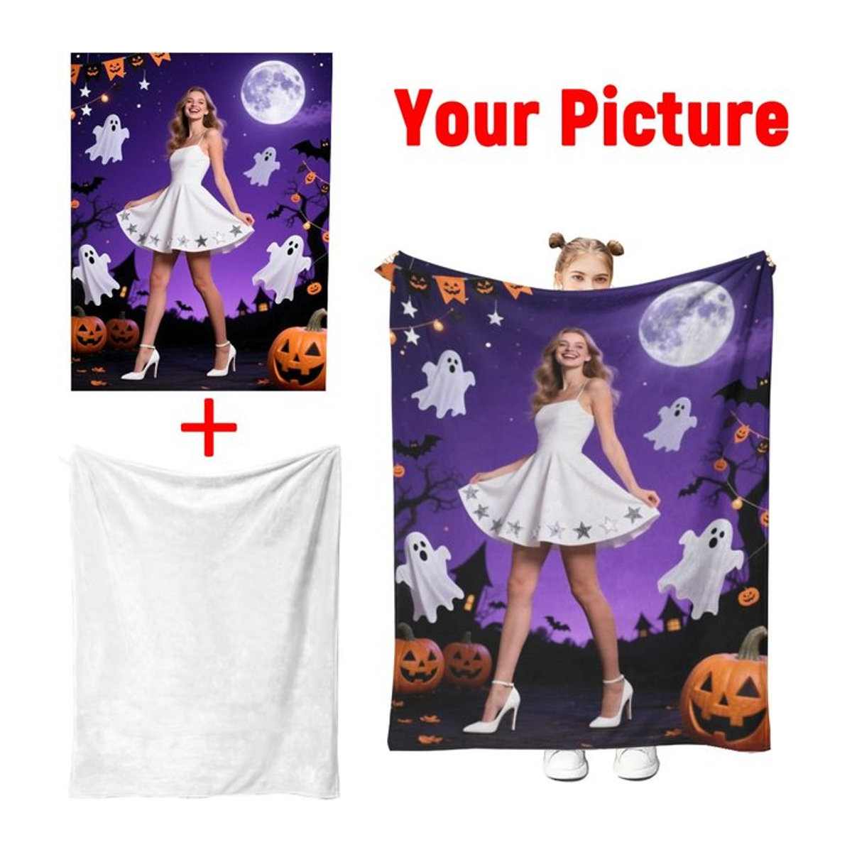Personalisierte Foto-Fleece-Decke von Sandra Rich mit Halloween-Jack-O'-Lanterns-Motiv in Mehrfarbig - Bild 1