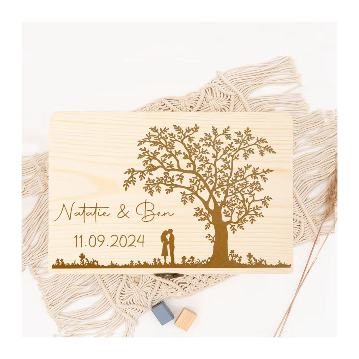 Personalisierte Hochzeit Memory Box von jiangkao miniscounter aus Holz in Beige mit floralem Vintage-Design - Bild 3