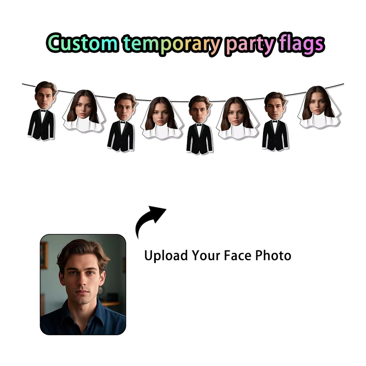 Personalisierte Hochzeits-Foto-Girlande von cyuan, 8-teiliges Set aus Papier in Mehrfarbig zur Dekoration mit Foto-Clips und Schnur - Bild 5