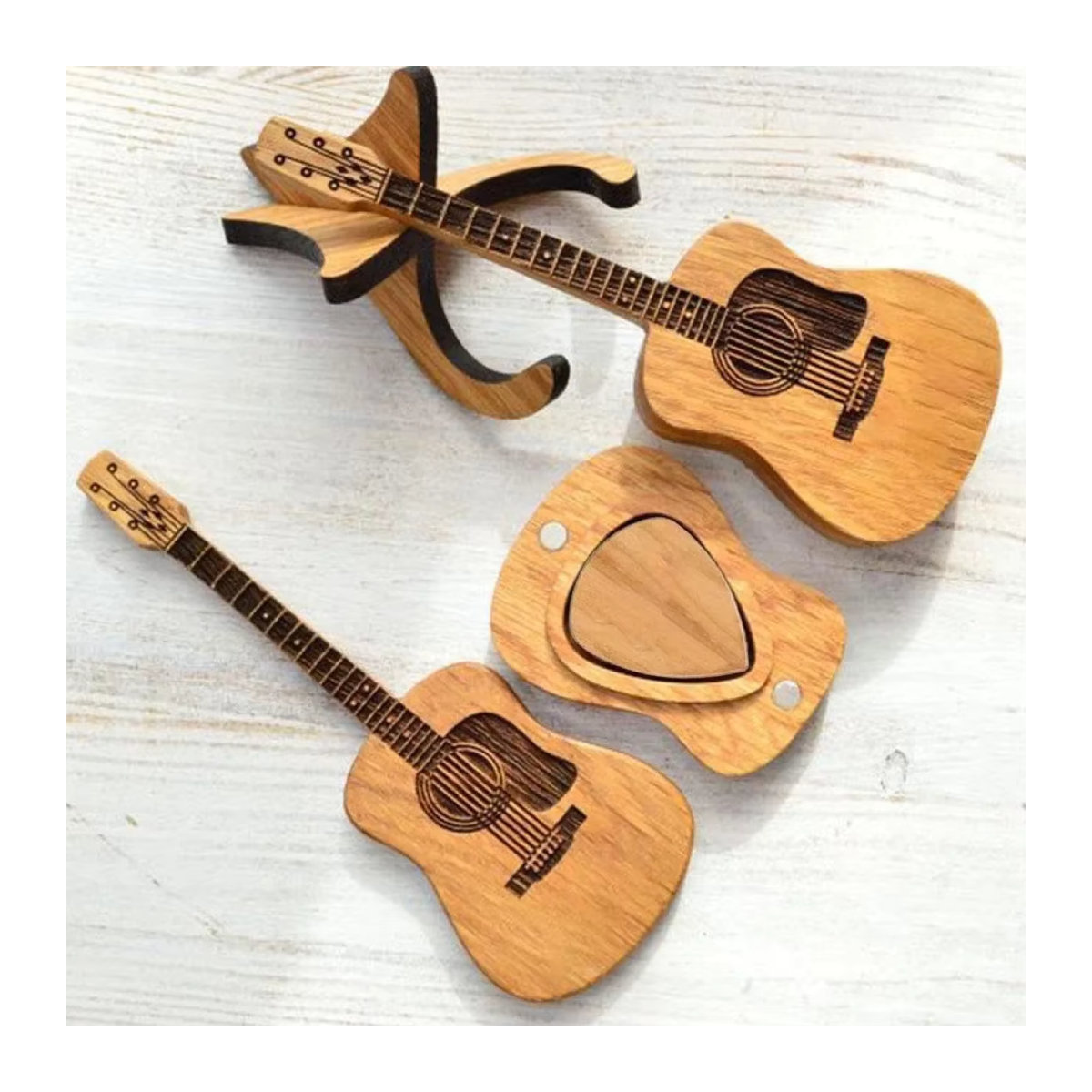 Personalisierte Holz-Gitarrenplektrum-Box mit 3 gravierten Plektren in Braun - Bild 4