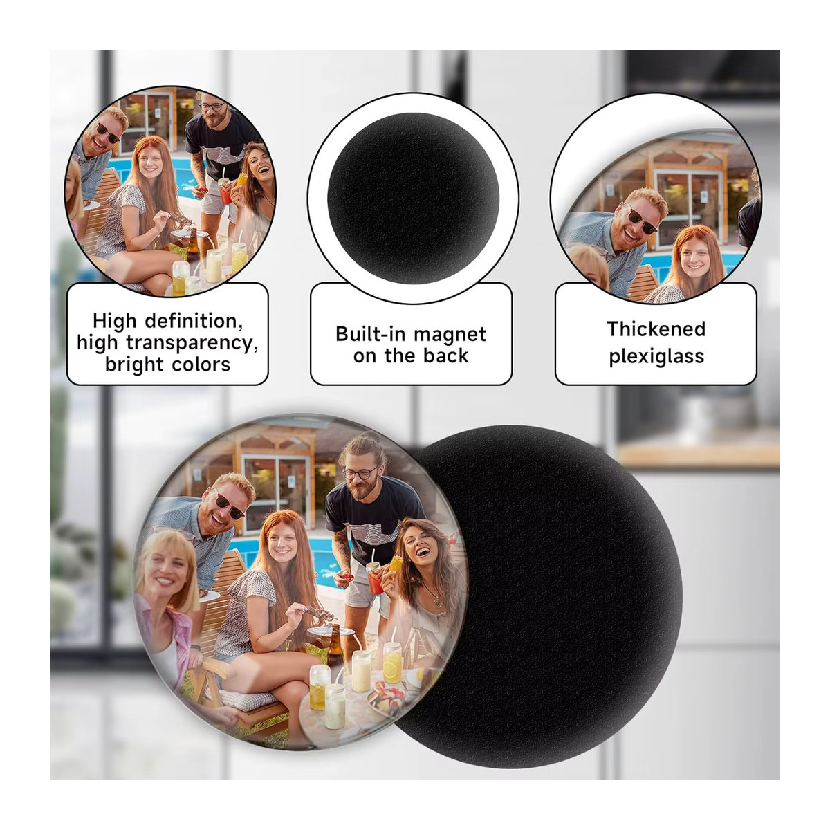 Personalisierte Kristallglas-Kühlschrankmagnete in Rundform, mehrfarbige magnetische Erinnerungsgeschenke für Küche, Büro und Heimdeko - Bild 5