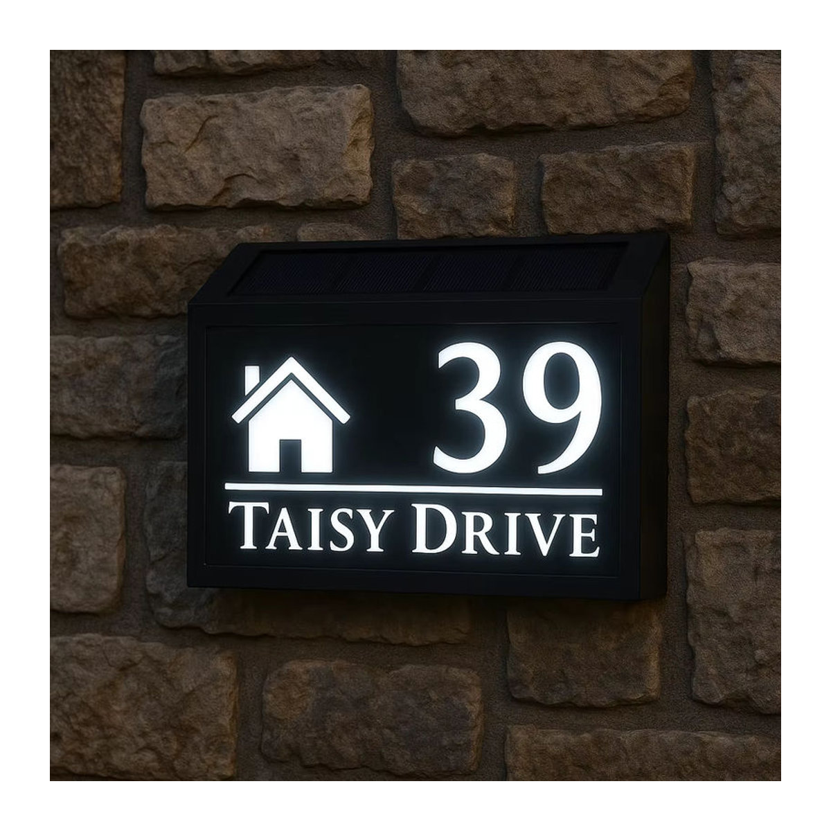 Personalisierte LED Hausnummer aus Acryl mit Solarleuchte, modernes lasergeschnittenes Adressschild in Schwarz/Weiß - Bild 1