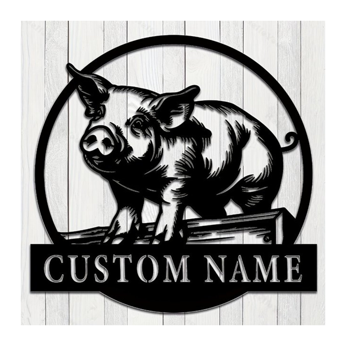 Personalisierte Metall-Schwein-Silhouette von Hello Young als Wandkunst in Schwarz für Landhaus-Dekorationen - Bild 1