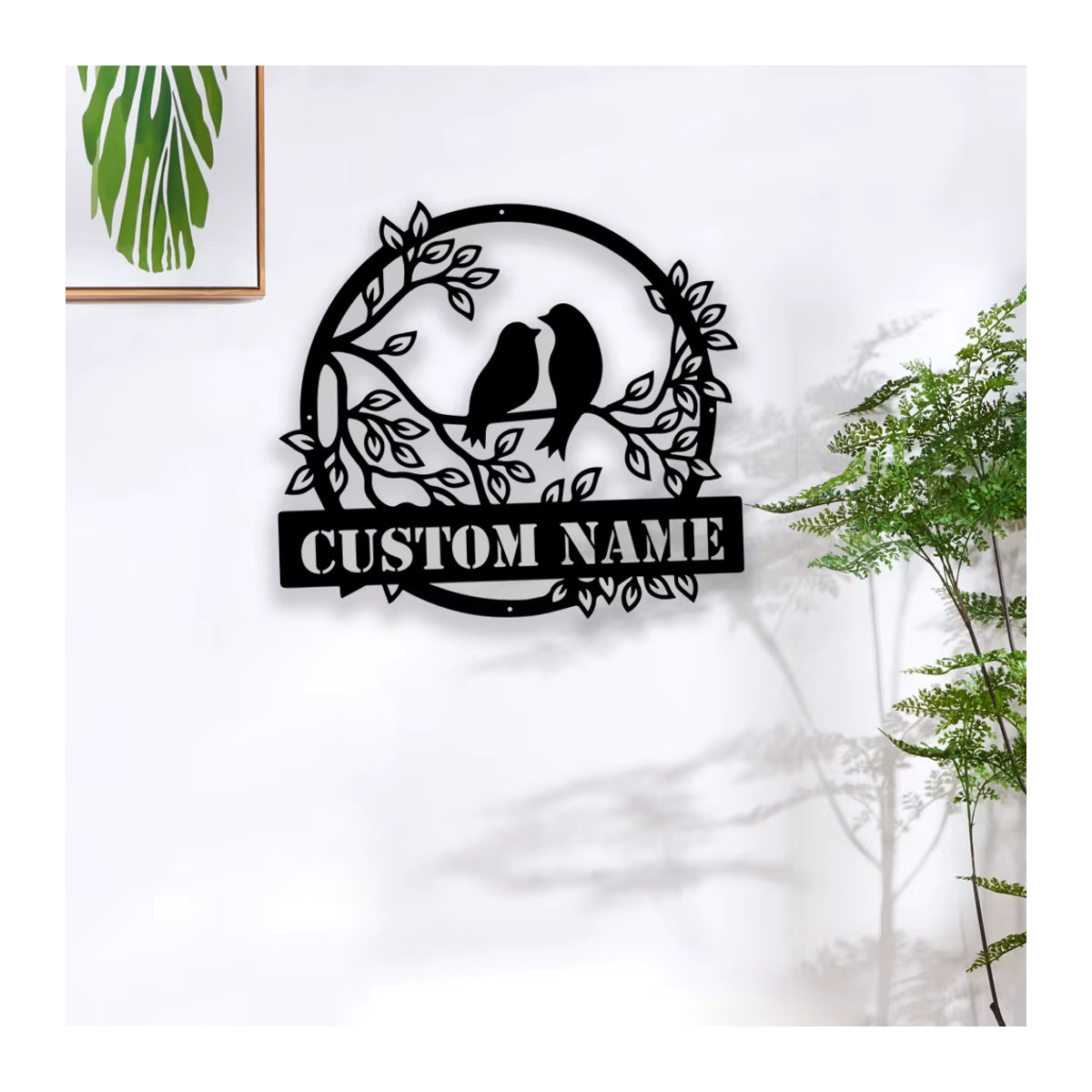 Personalisierte Metall Wanddekoration Baum mit Vögeln in Schwarz für Kinderzimmer und Wohnzimmer - Bild 2