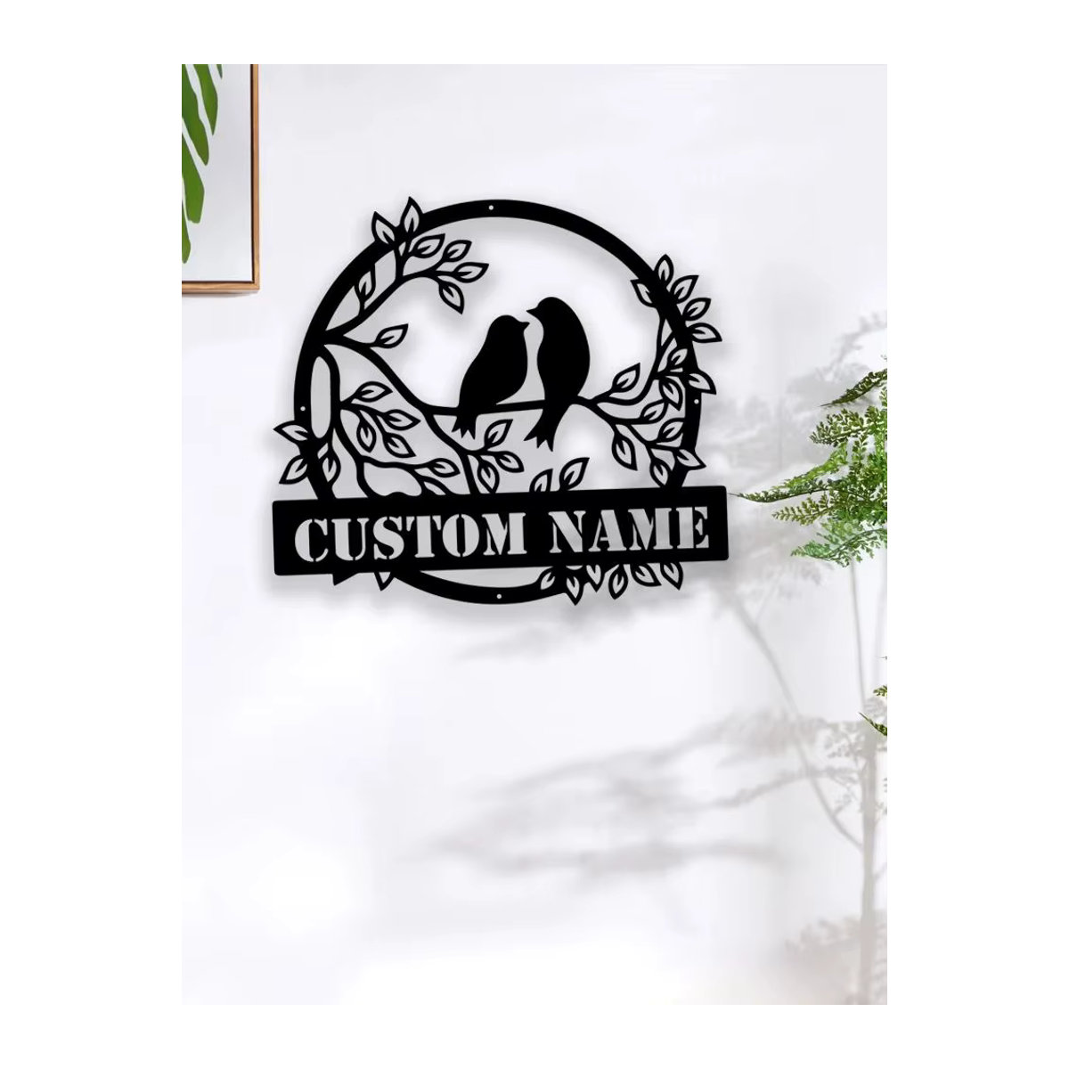 Personalisierte Metall Wanddekoration Baum mit Vögeln in Schwarz für Kinderzimmer und Wohnzimmer - Bild 6
