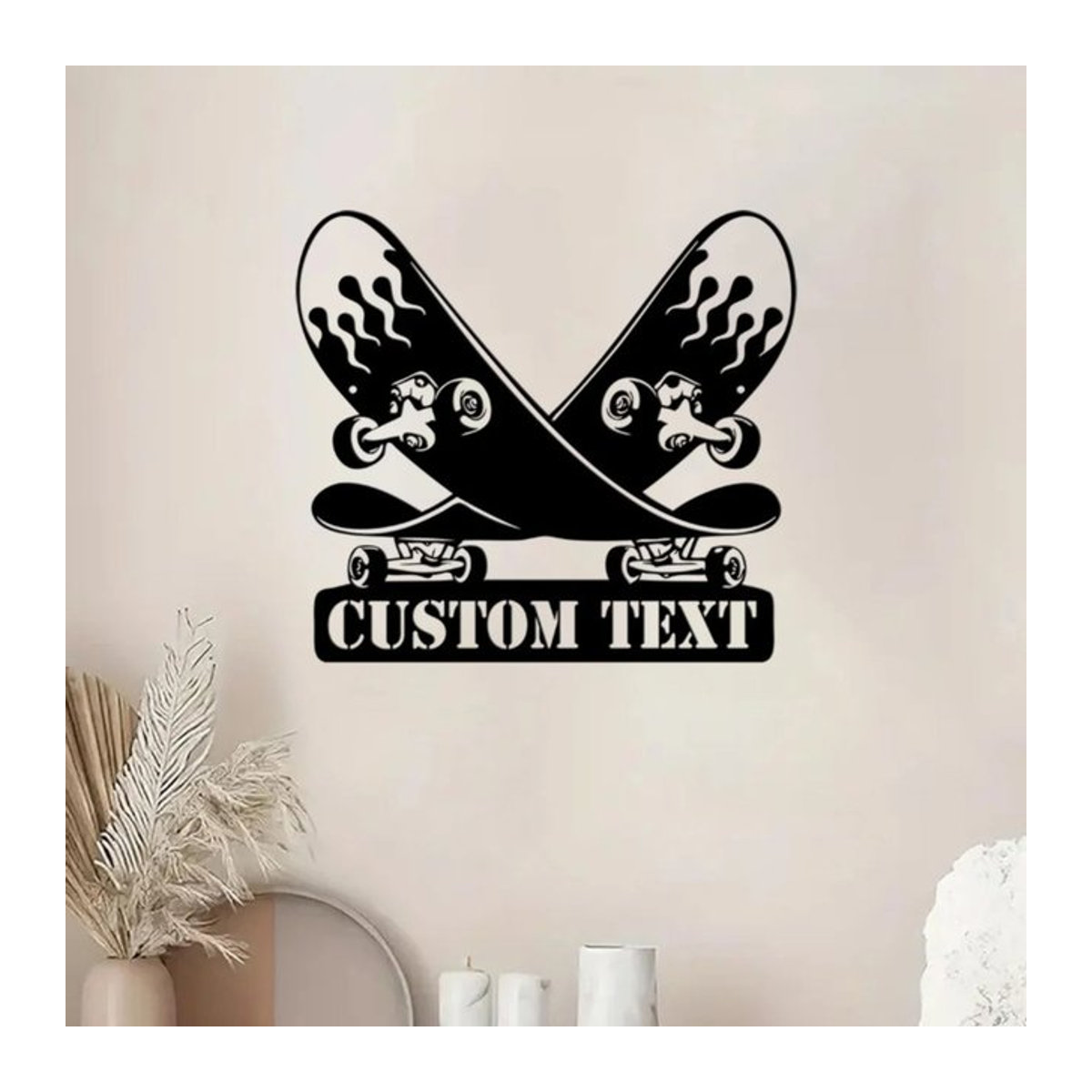 Personalisierte Metall Wandkunst Hello Young Skateboard Fire Design in Schwarz zur Wandmontage - Bild 1