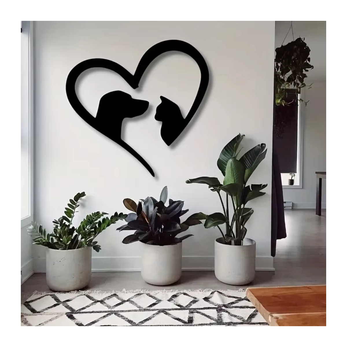 Personalisierte Metall-Wandkunst von CIFBUY mit Herzpfoten-Design für Katze und Hund in Schwarz, Wandmontage für Innen und Außen - Bild 3