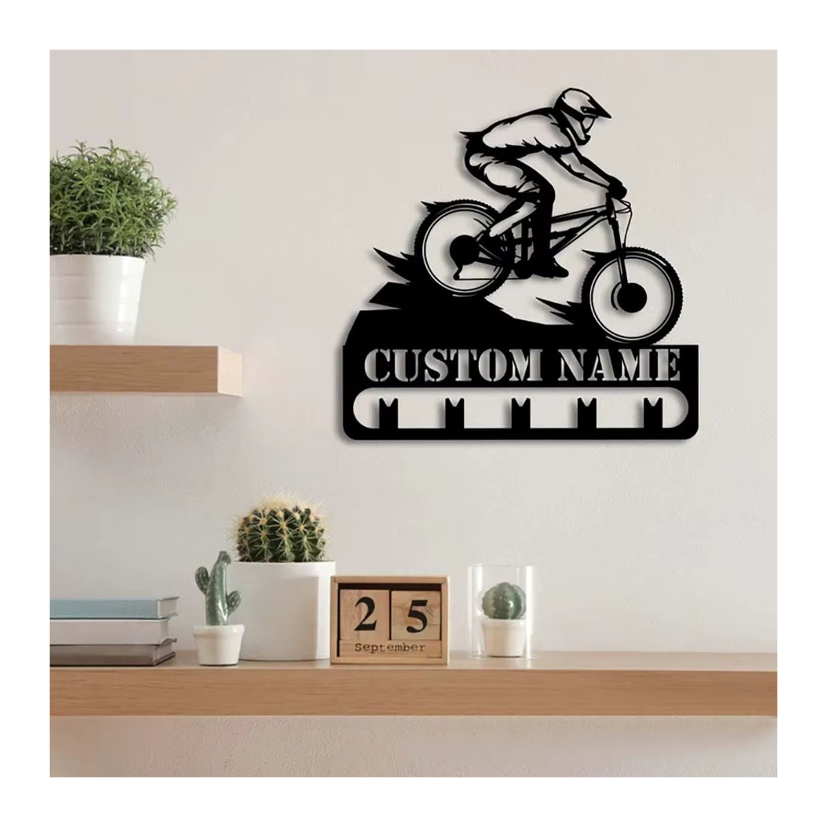 Personalisierte Metall-Wandzeichen aus Zinn mit Cartoon-Reiter-Motiv in Schwarz für dein Kinderzimmer oder Wohnzimmer - Bild 2