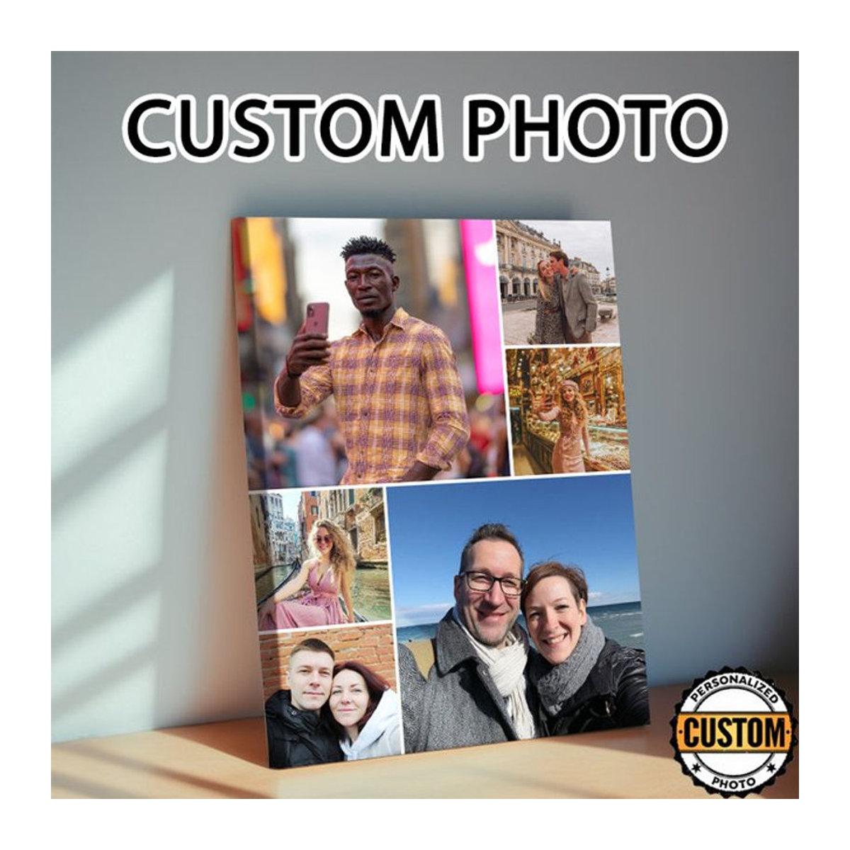 Personalisierte Multi-Foto-Leinwand als Fotocollage für deine Familie, rahmenlose Textil-Wanddekoration in Mehrfarbig, Hochformat, Rechteckig - Bild 1
