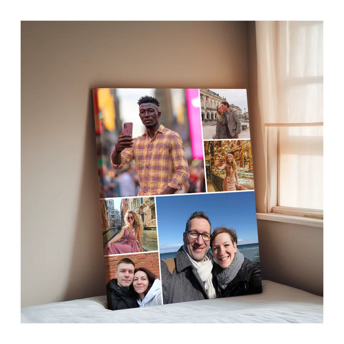 Personalisierte Multi-Foto-Leinwand als Fotocollage für deine Familie, rahmenlose Textil-Wanddekoration in Mehrfarbig, Hochformat, Rechteckig - Bild 2