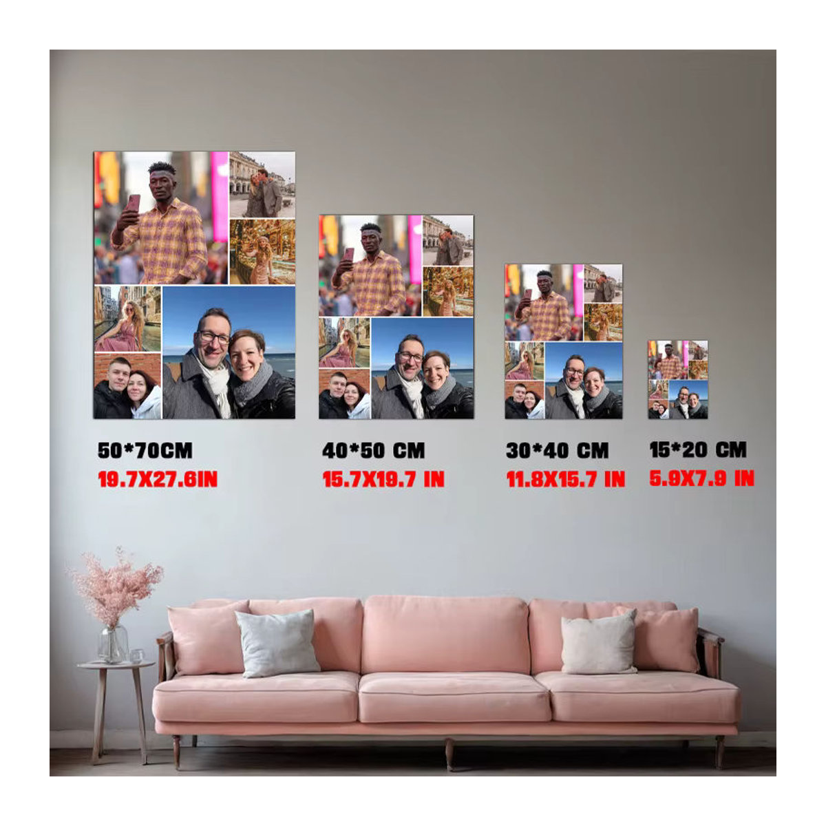 Personalisierte Multi-Foto-Leinwand als Fotocollage für deine Familie, rahmenlose Textil-Wanddekoration in Mehrfarbig, Hochformat, Rechteckig - Bild 3