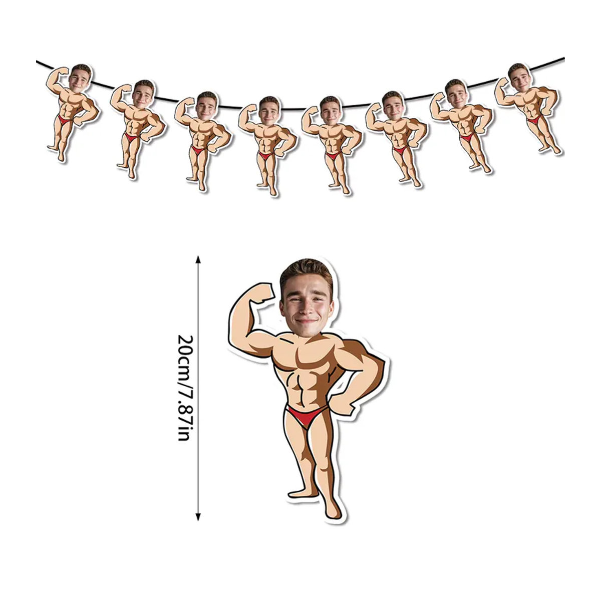 Personalisierte Muscle Man Foto-Girlande aus Papier für Sport-Geburtstagsfeiern von joy-enlife, mehrfarbig - Bild 5