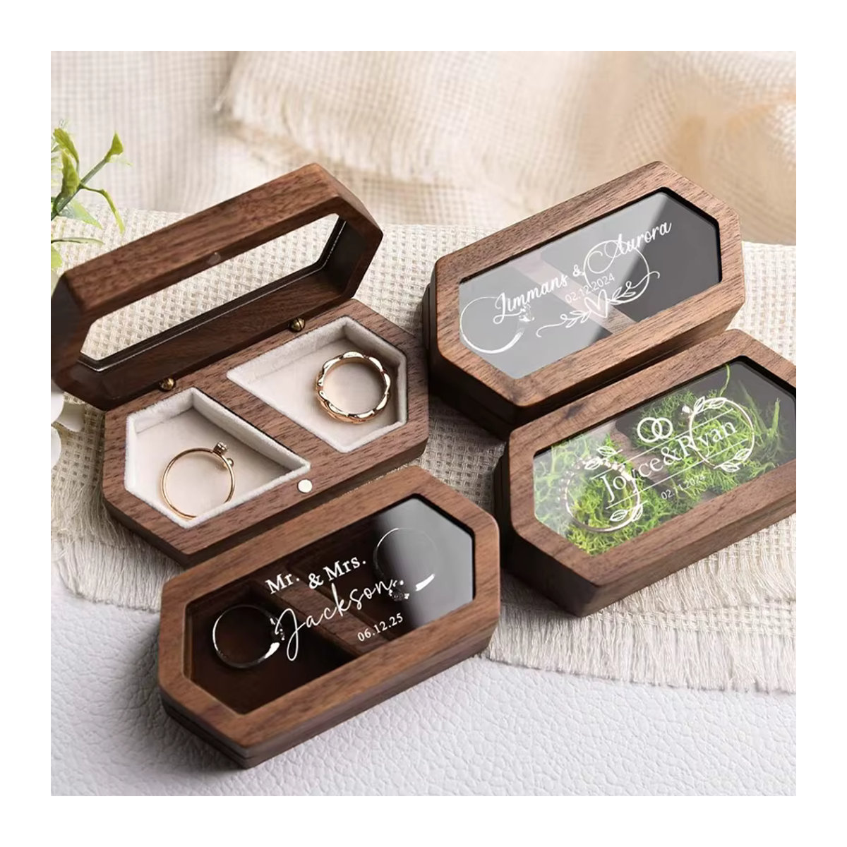 Personalisierte Ringbox aus Walnussholz mit Gravur von Alex Streeter in Braun für Verlobungs- und Eheringe - Bild 2