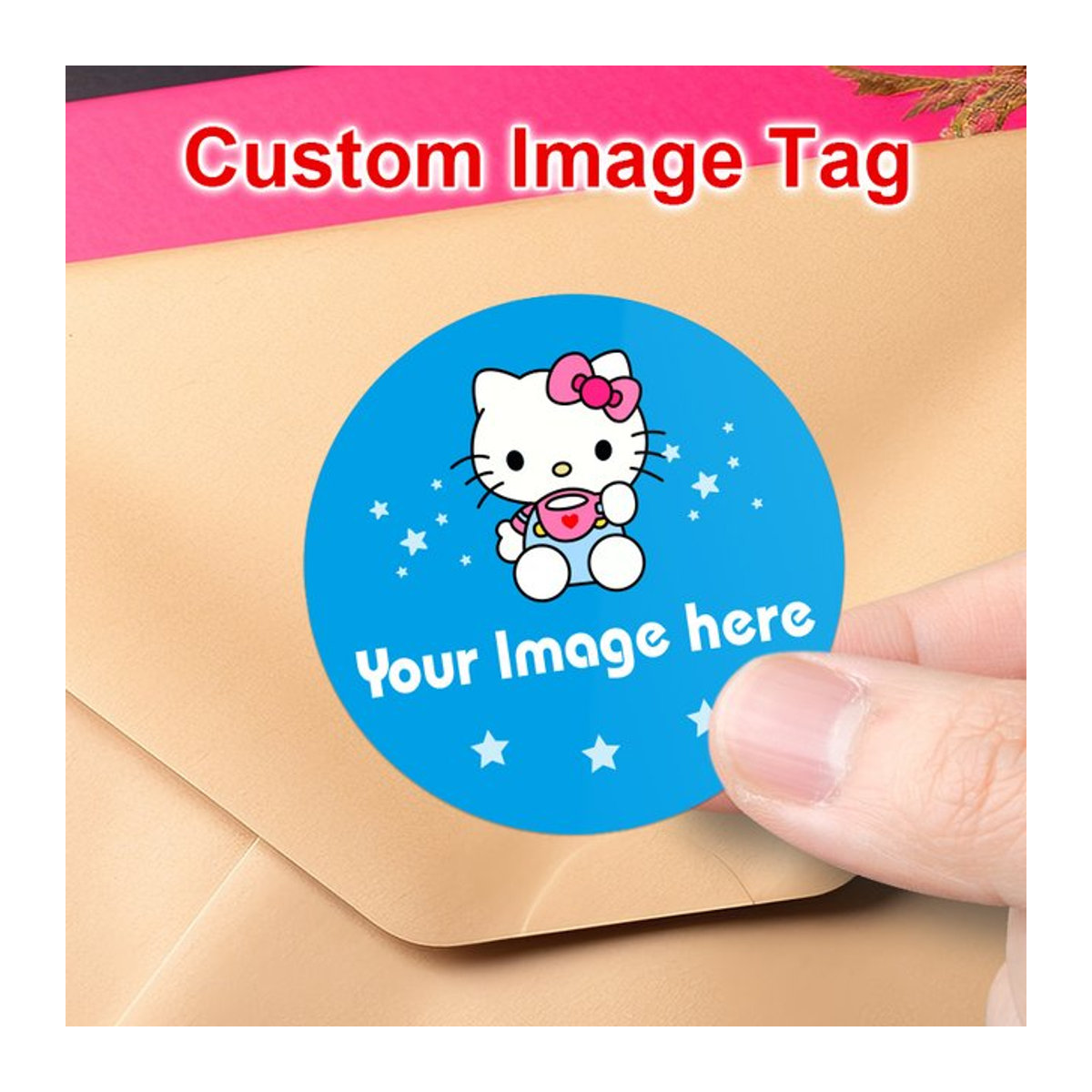 Personalisierte Sanrio Aufkleber in Blau, runde Sticker mit Logo-Upload für Wandkunst und Partyzubehör - Bild 1