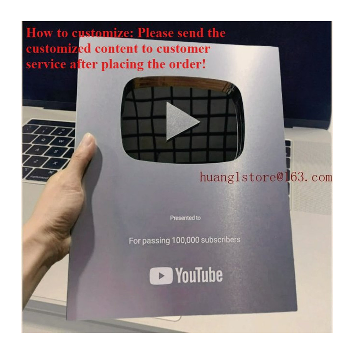 Personalisierte YouTube Play Button Trophäe von HAOYUNMA in Silber aus Metall, rechteckige Auszeichnung für Content Creator - Bild 1