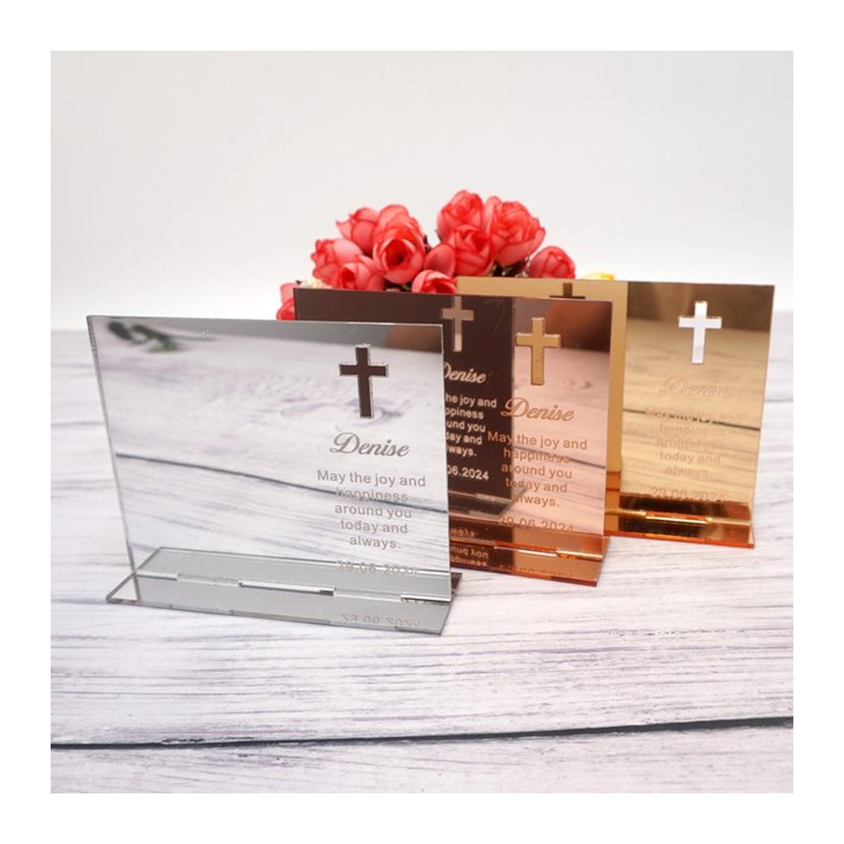 Personalisierter Acryl-Spiegel-Fotorahmen von JEHOADDAN in Rose Gold, rechteckige Tischdekoration für Taufe oder Babyparty, B/H: 10 x 8 cm - Bild 1